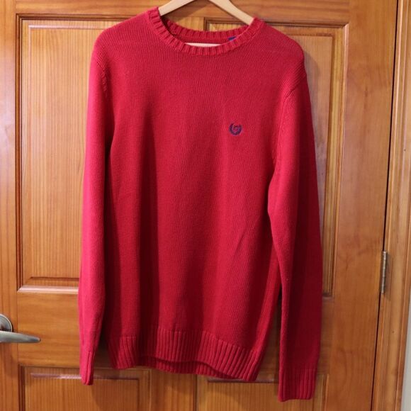 Chaps Red Knit Pullover Crest Sweater Medium - Picture 2 of 13